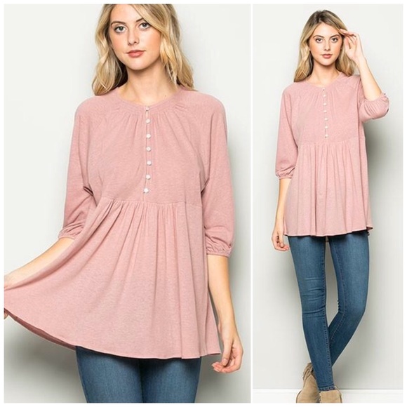 ❗️CLOSING SALE❗️ Blush Pink Babydoll Button Top - Picture 2 of 2